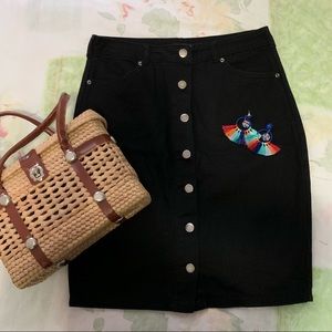 Button down black denim skirt
